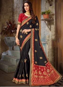 Black Embroidered Ceremonial Trendy Saree