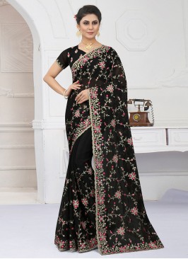 Black Embroidered Contemporary Saree