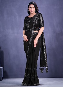 Black Embroidered Contemporary Saree