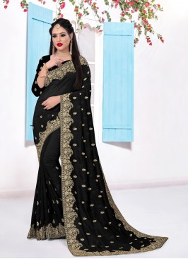 Black Embroidered Festival Trendy Saree