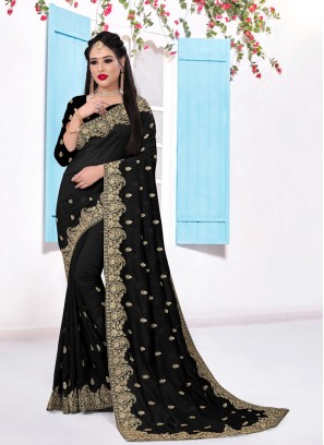 Black Embroidered Festival Trendy Saree