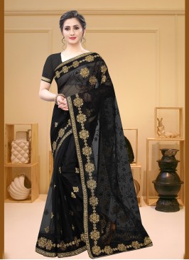 Black Embroidered Net Designer Saree