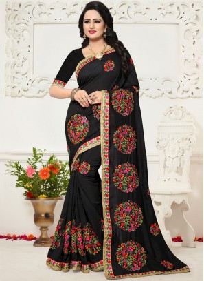 Black Embroidered Silk Saree
