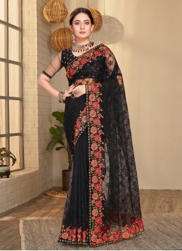 Black Embroidered Trendy Saree