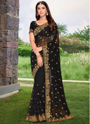 Black Engagement Georgette Classic Saree