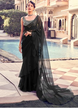 Black Engagement Georgette Trendy Saree