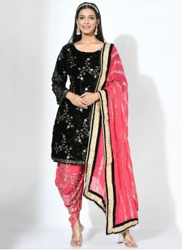 Black Engagement Viscose Readymade Salwar Kameez