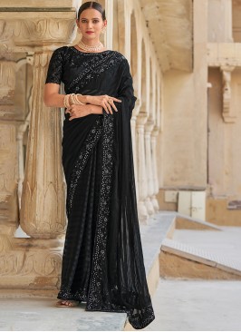 Black Fancy Fabric Ceremonial Contemporary Saree