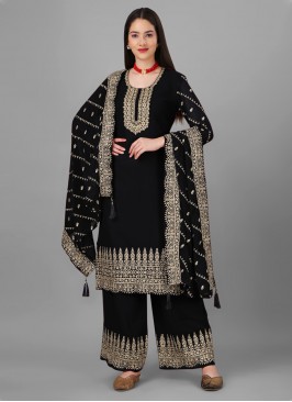 Black Faux Georgette Embroidered Salwar Suit