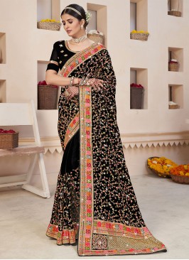 Black Faux Georgette Party Contemporary Style Saree