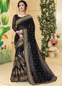 Black Festival Georgette Designer Saree