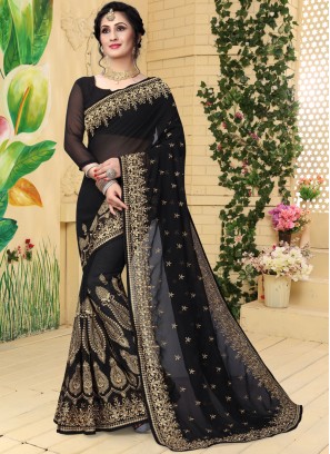 Black Festival Georgette Designer Saree