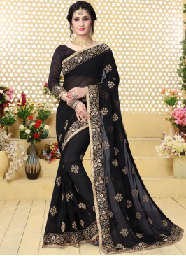 Black Festival Georgette Trendy Saree