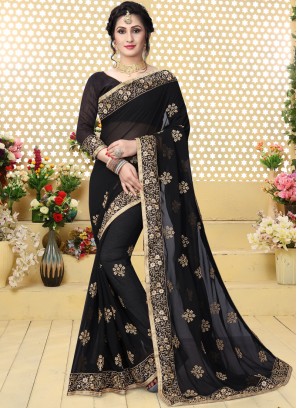 Black Festival Georgette Trendy Saree