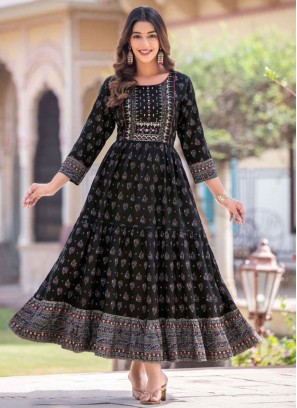 Black Festival Rayon Trendy Gown