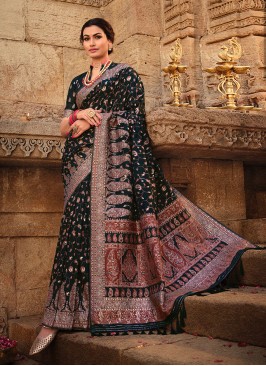 Black Festival Silk Traditional Designer Saree