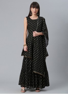 Black Foil Print Readymade Salwar Kameez