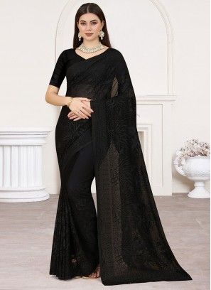 Black Georgette Contemporary Saree