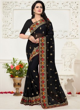 Black Georgette Embroidered Saree