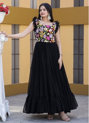Black Georgette Floor Length Gown