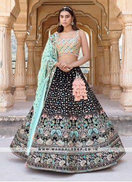Black Georgette Lehenga with Embroidery and Handwork and Silk Blouse