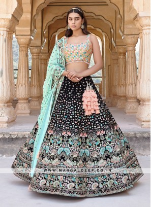 Black Georgette Lehenga with Embroidery and Handwork and Silk Blouse