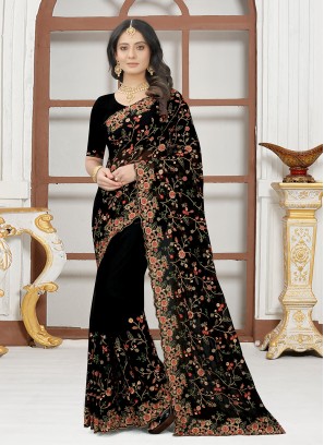 Black Georgette Party Designer Contemporary Saree