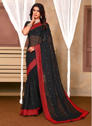 Black Georgette Resham Saree