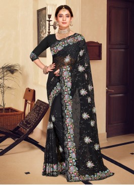 Black Georgette Trendy Saree