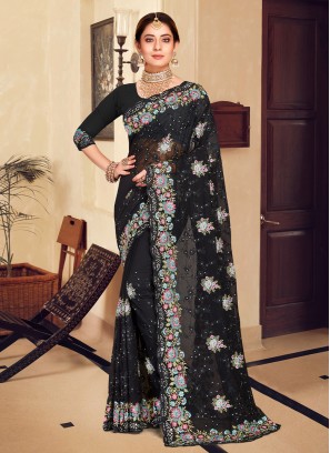 Black Georgette Trendy Saree