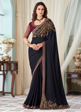 Black Mehndi Silk Contemporary Saree