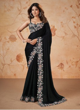 Black Moti Satin Silk Contemporary Style Saree