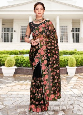 Black Net Resham Saree