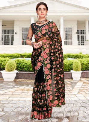 Black Net Resham Saree