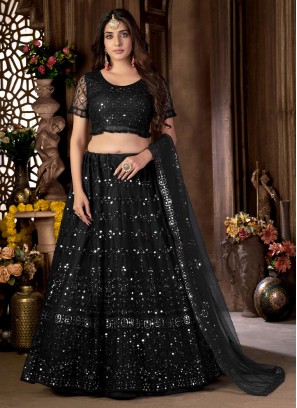 Black Net Sangeet A Line Lehenga Choli