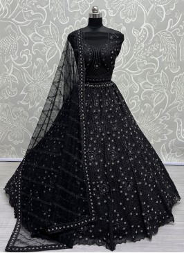 Black Net Thread Work A Line Lehenga Choli