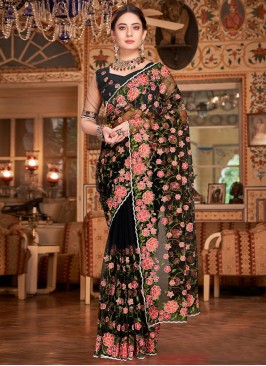 Black Net Wedding Contemporary Saree