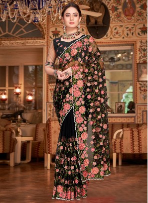 Black Net Wedding Contemporary Saree