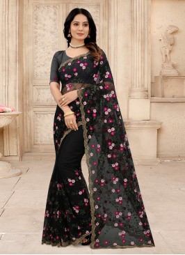 Black Party Net Contemporary Style Saree