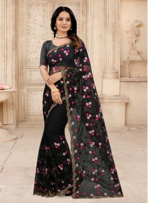 Black Party Net Contemporary Style Saree