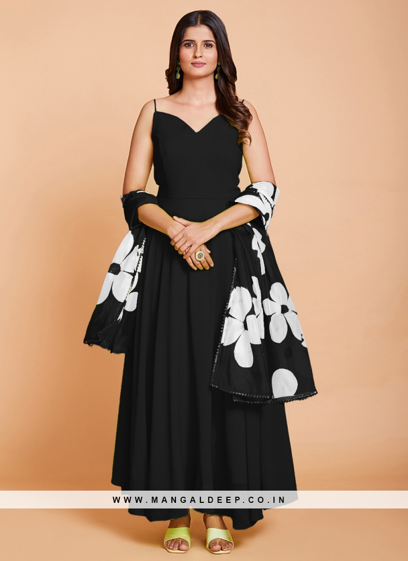 Black plain georgette kids-girl-gowns - Aarika - 3483824