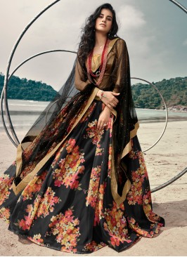 Black Printed Mehndi Lehenga Choli