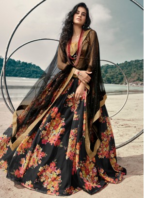 Black Printed Mehndi Lehenga Choli