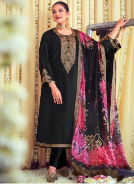 Black Raw Silk Salwar Kameez