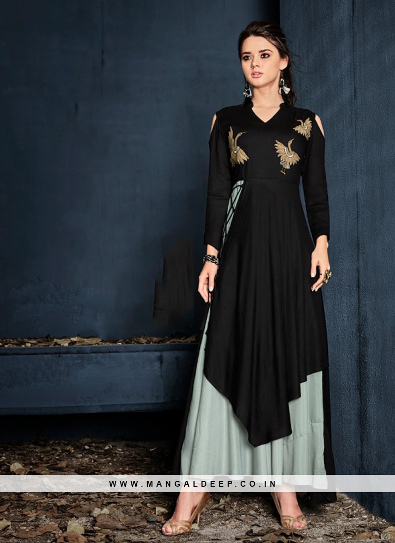 Cotton Embroidered Black Party Wear Kurti