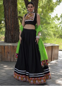 Black Rayon Readymade Lehenga Choli