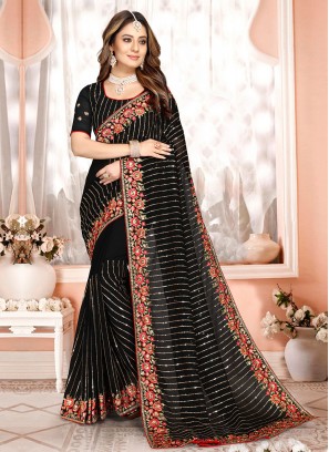 Black Reception Georgette Contemporary Style Saree