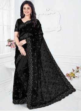 Black Reception Net Designer Saree