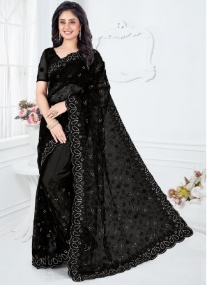 Black Reception Net Designer Saree