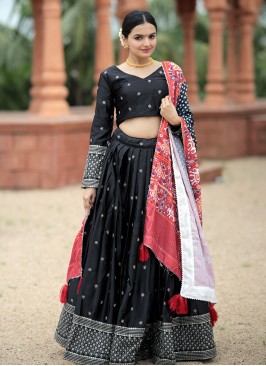 Black Reception Silk A Line Lehenga Choli